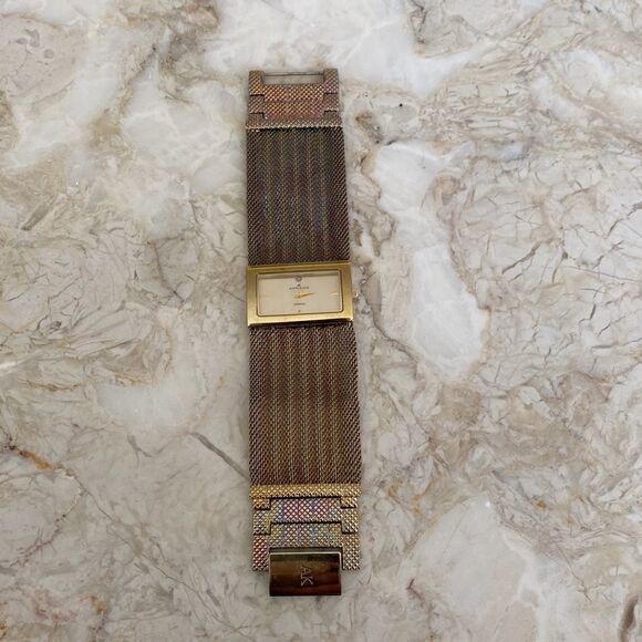 Anne Klein Wide Mesh Band Gold Tone Diamond Stainless Steel Watch - Picture 6 of 11